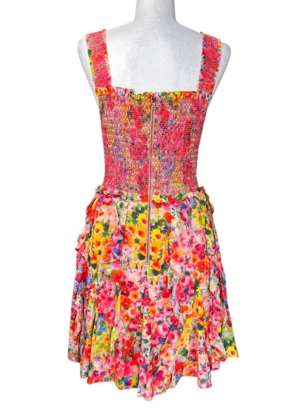 Alice + Olivia Jocelyn Smocked Mini Dress 6 Silk Blend Coquette Girl Party - Picture 4 of 13